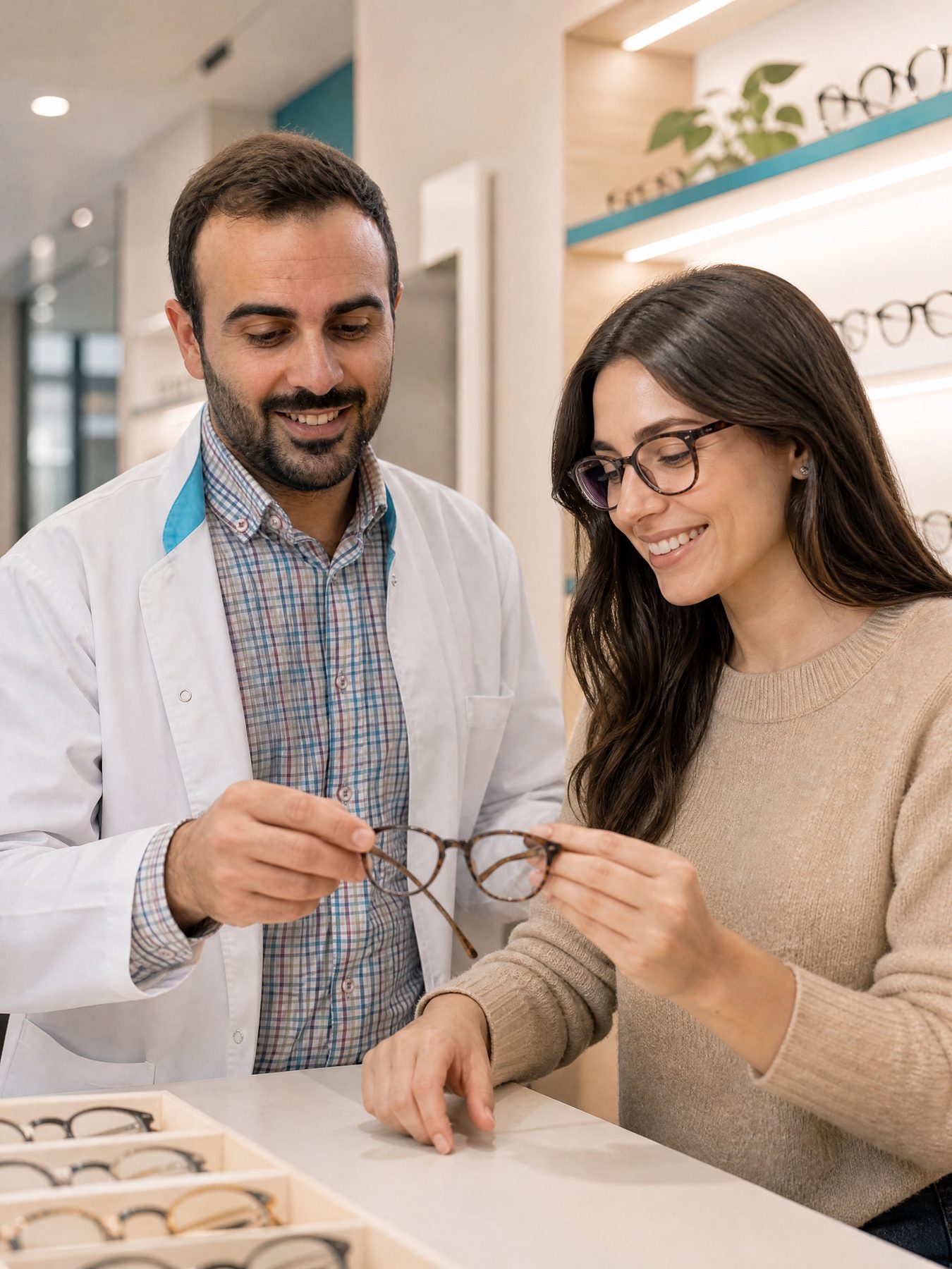 Óptico asesorando a un cliente en Albarracín