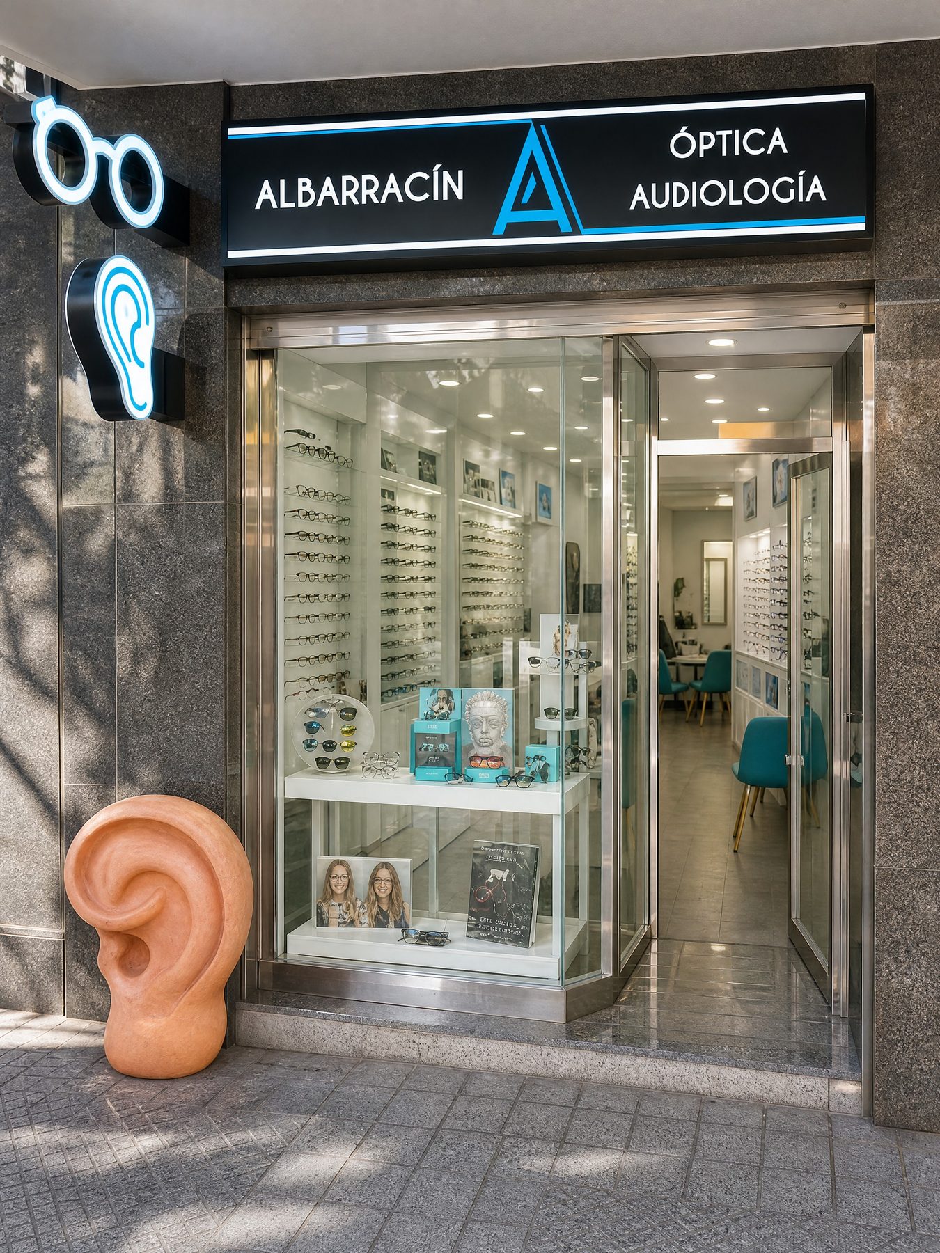 Fachada de Albarracín Óptica y Audiología en la Av. Ana de Viya, Cádiz